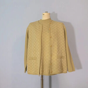 Adolfo collectibles tan gold silver cardigan turtleneck sweater set size m wool